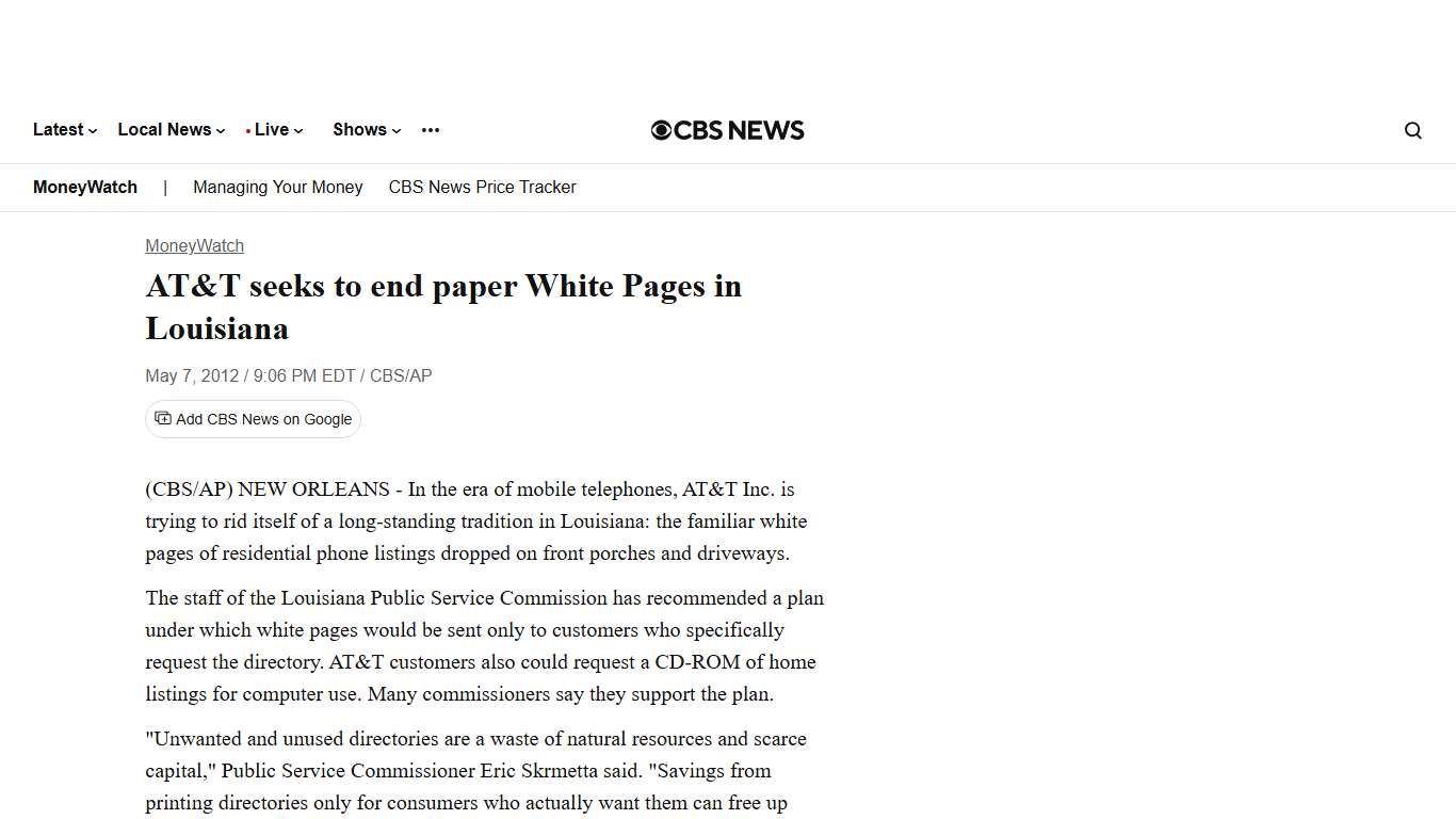 AT&T seeks to end paper White Pages in Louisiana - CBS News